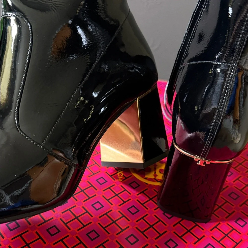 Tory Burch Black Patent Heeled Boots - Picture 3 of 6
